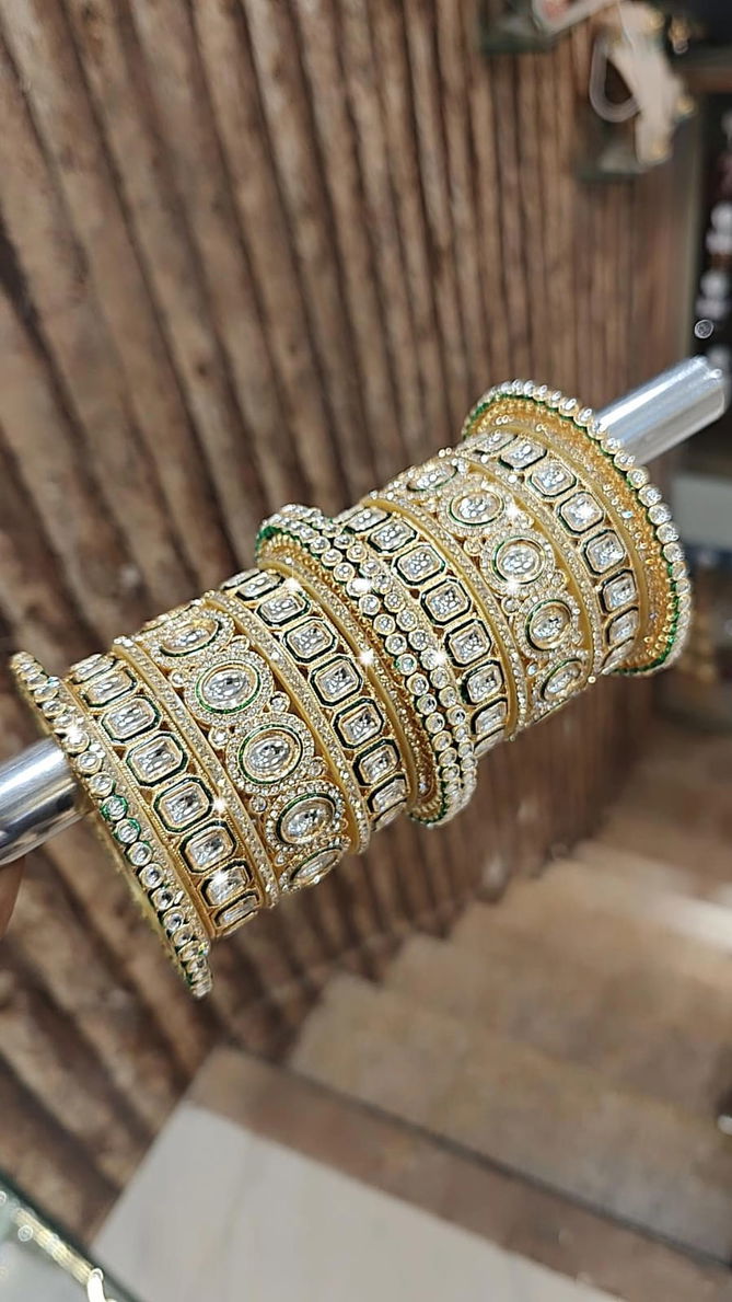 Designer Bridal Wear Jartar Kundan Bangles Chuda Set 3 Wholesale Price In Surat
